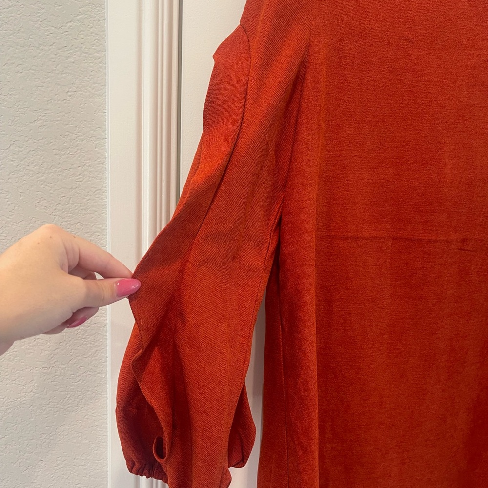 Rust Ruffle Long Sleeve Dress - Picture 2 of 5